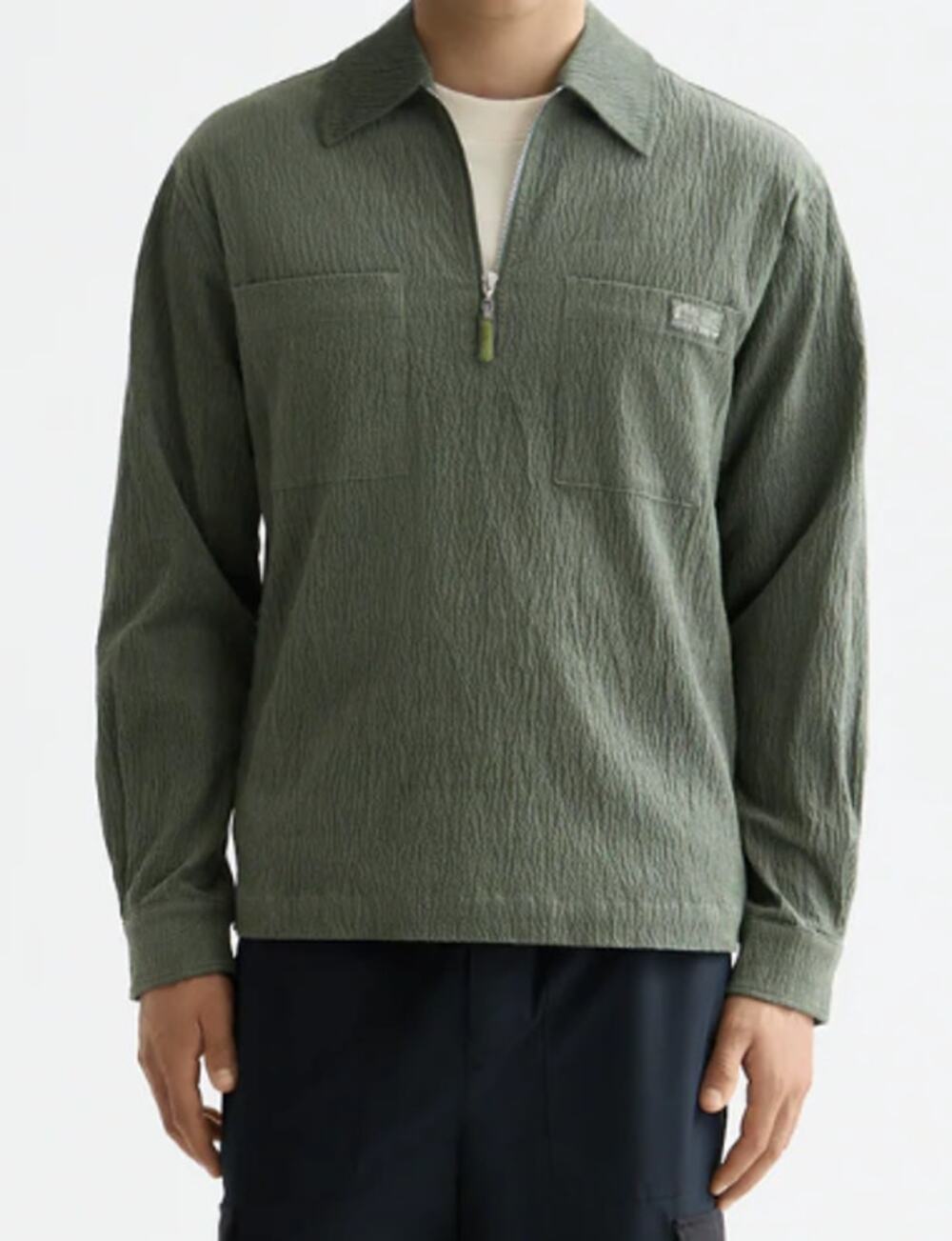 New Scotch & Soda Corduroy Half Zip Overshirt Green Men's Large